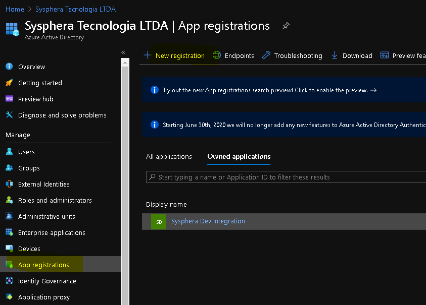 Figure 3 App Registrations Configuration Screen