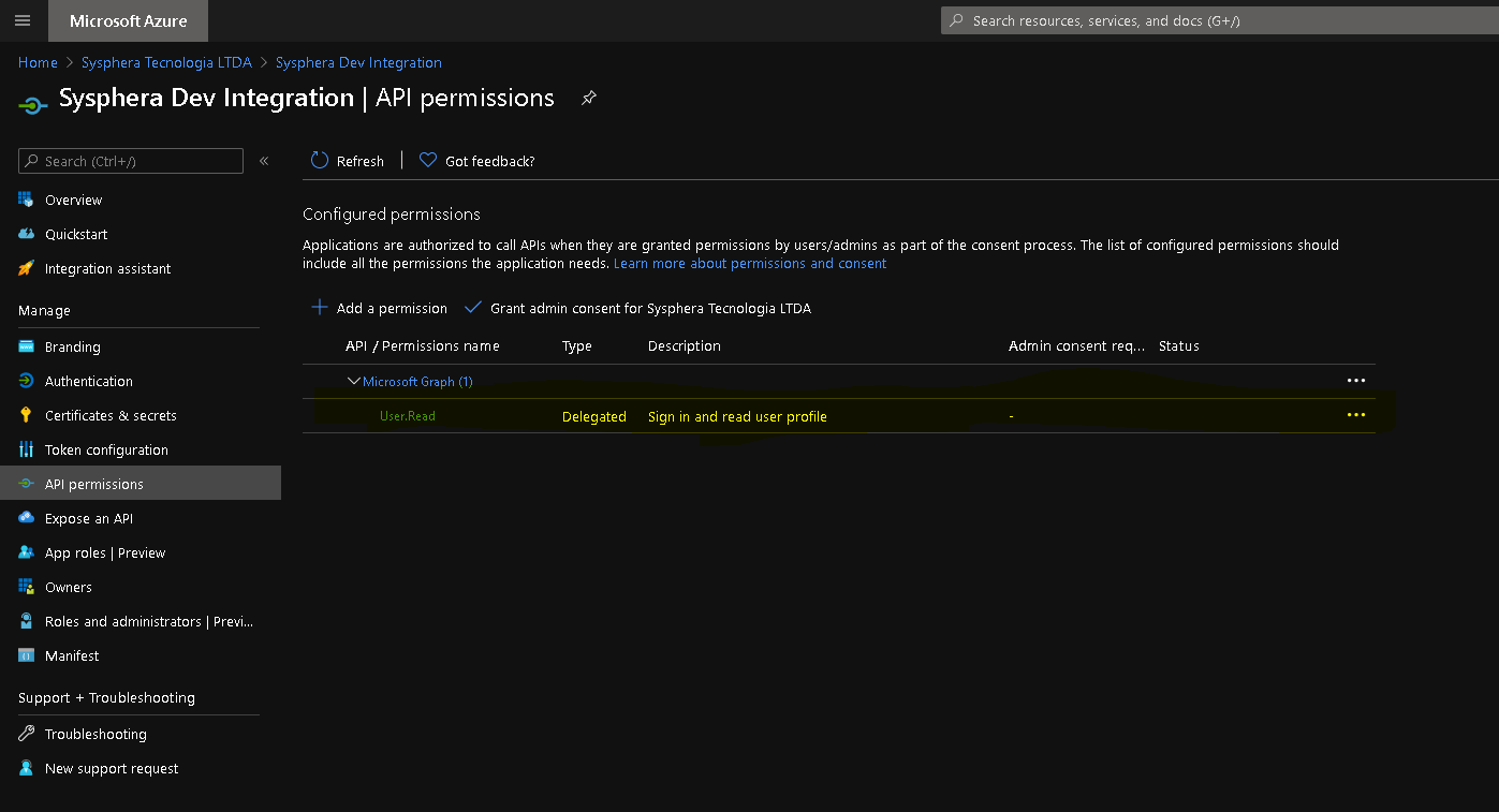 Figure 5 API Permissions Configuration Screen