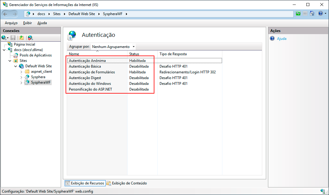 Figure 8 Status of Forms Authentication