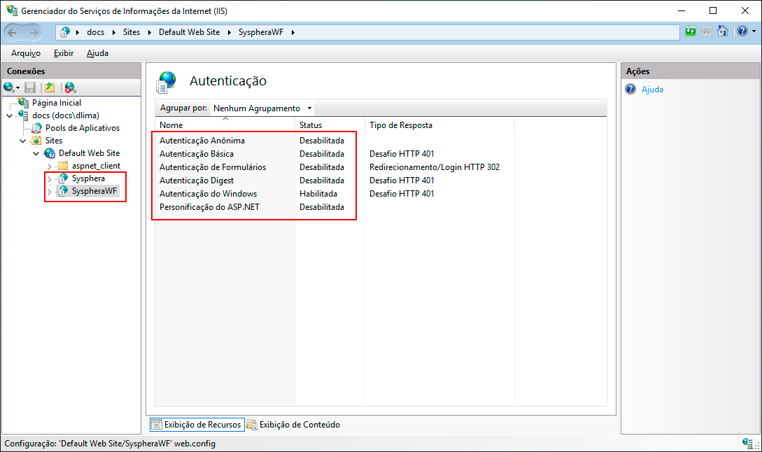 Figure 19 Status of Authentication via Active Directory with SSO