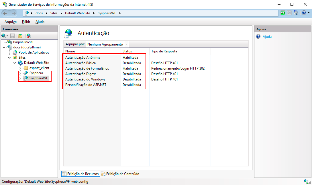 Figure 29 Status of Authentication via Active Directory without SSO