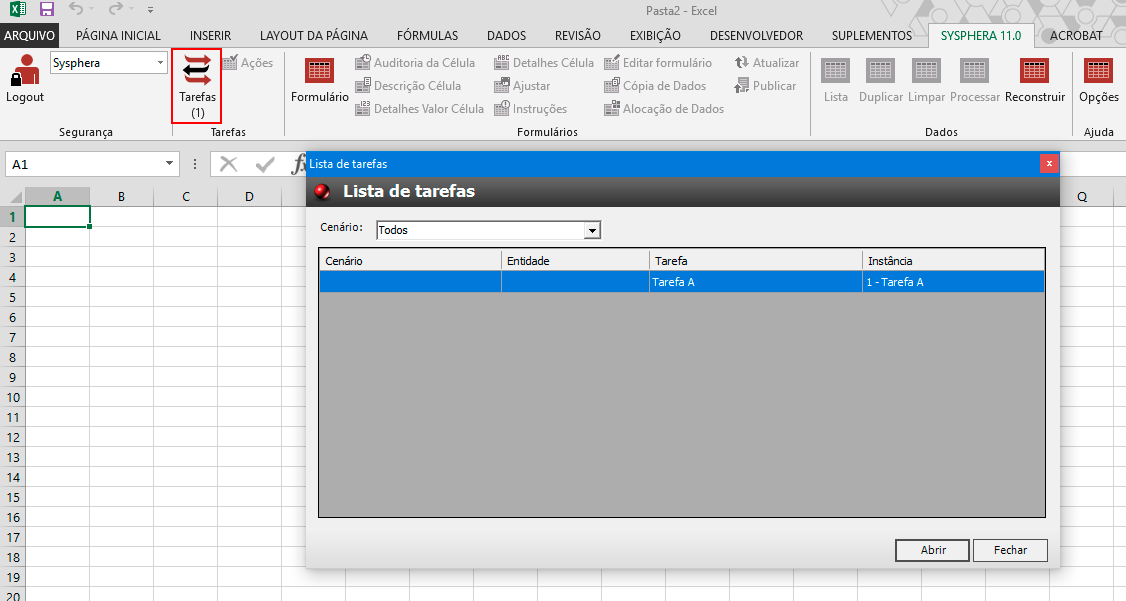 Figure 38 Interacting with Tasks in T6 Planning Excel Add-In