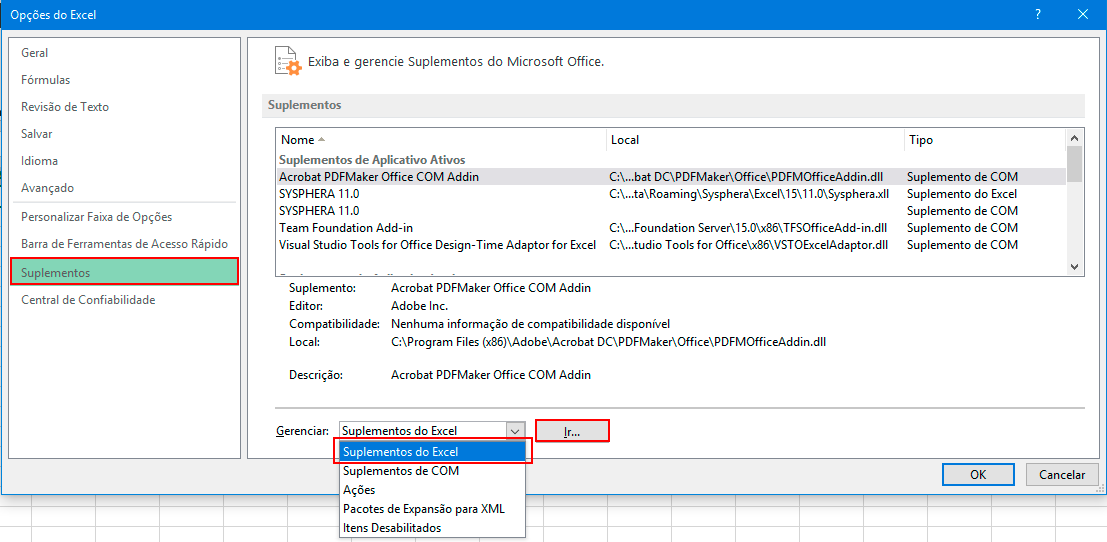 Figure 50 Excel Add-ins Option