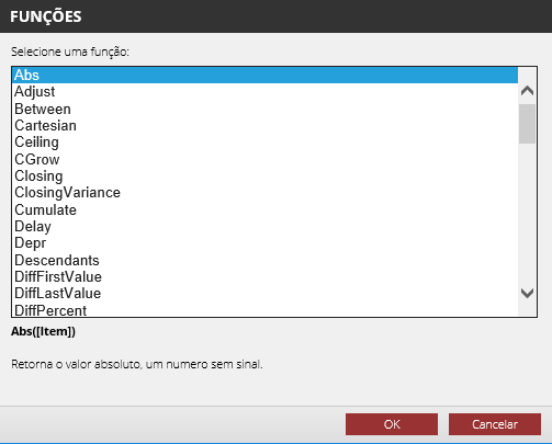 Figure 29 List of functions for the application