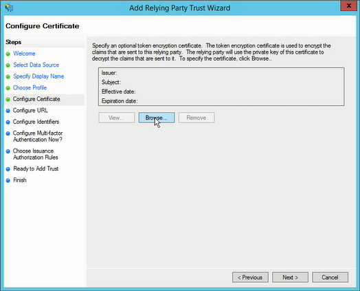 Figure 11: Configure Certificate Screen