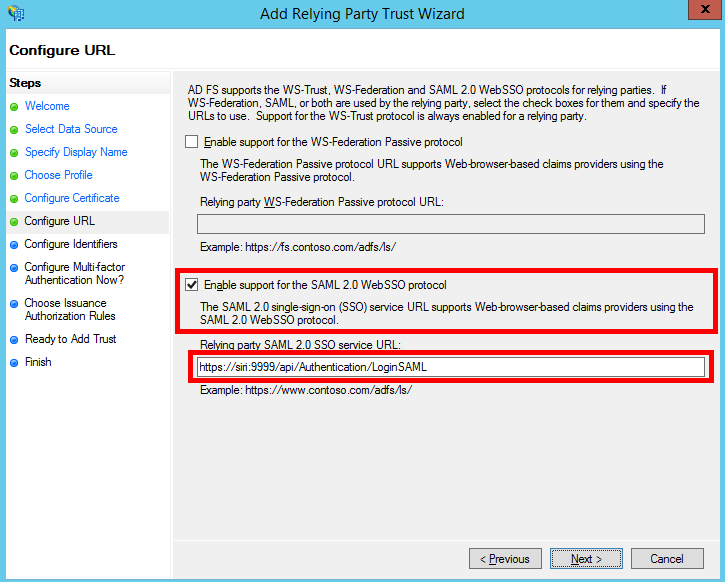 Figure 12: Configure URL Screen