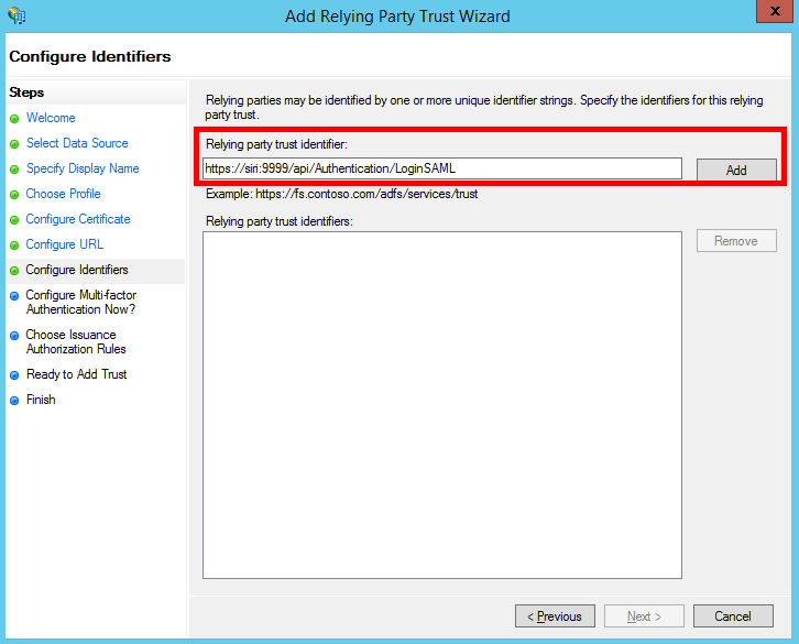 Figure 13: Configure Identifiers Screen