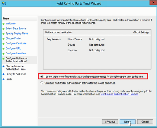 Figure 14: Configure Multi-factor Authentication Screen