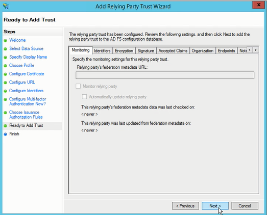 Figure 16: Ready to Add Trust Screen