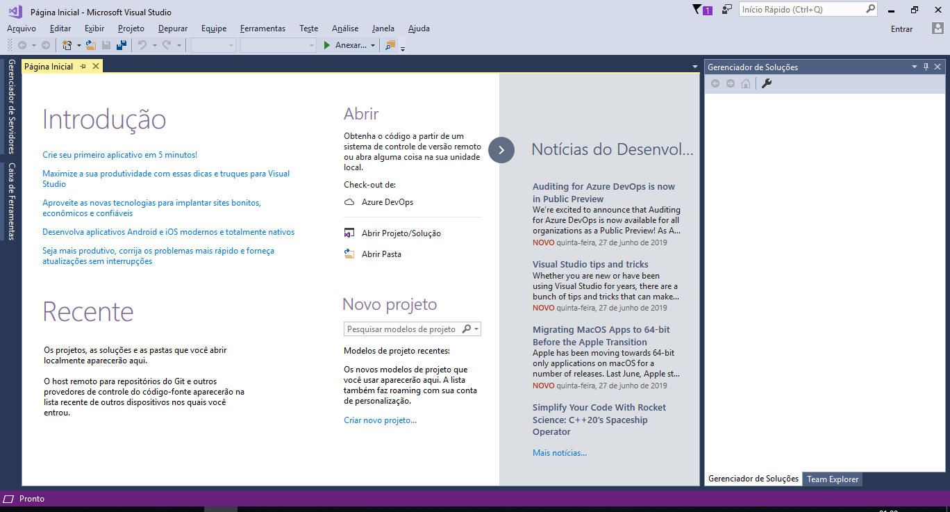 Figure 8 Visual Studio Initial Screen