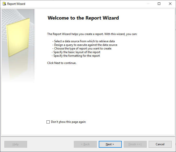 Figure 42 Welcome Screen Report Wizard