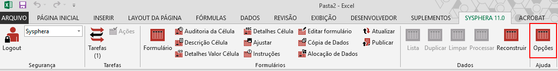 Figura 44 Botón de Opciones del Complemento T6 Planning Excel