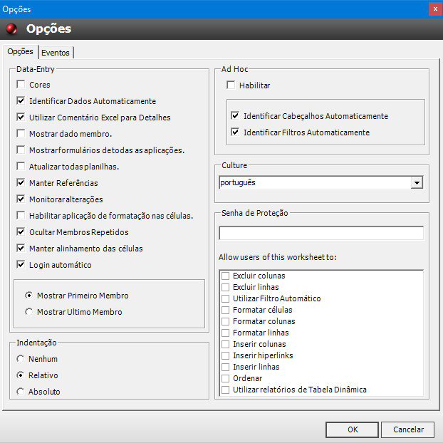 Figura 45 Opciones de configuración del complemento de Excel T6 Planning