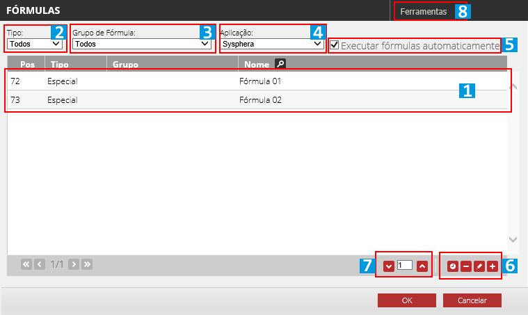 Figura 6 Configuración y funcionalidades de fórmulas