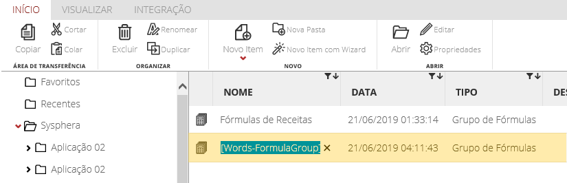 Figura 16 Mostrando un nuevo Grupo de Fórmulas