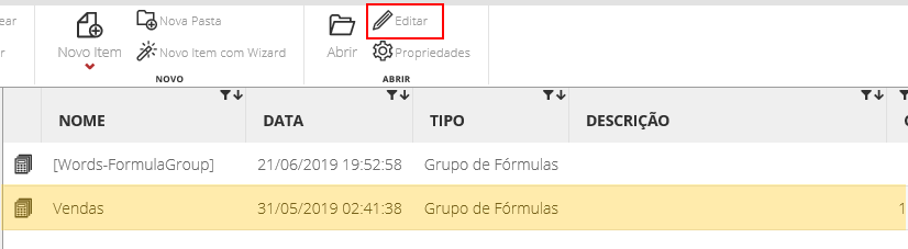 Figura 17 Editando un Grupo de Fórmulas