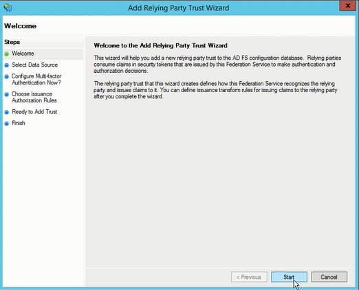 Figura 7: Asistente para agregar Relying Party Trust