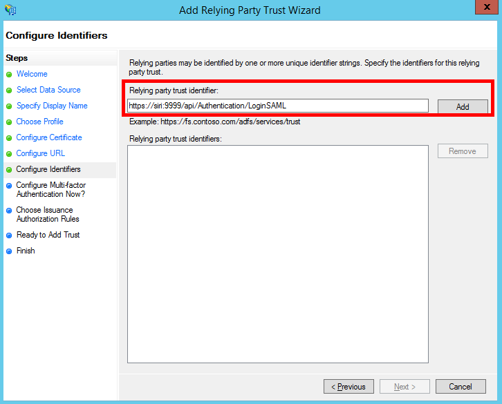 Figura 13: Pantalla Configurar identificadores