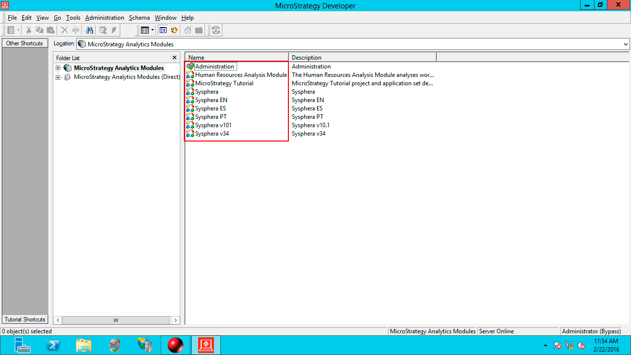 Figura 40: Pantalla de MicroStrategy Developer