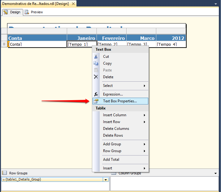 Figura 74 Selecionando Text Box Properties