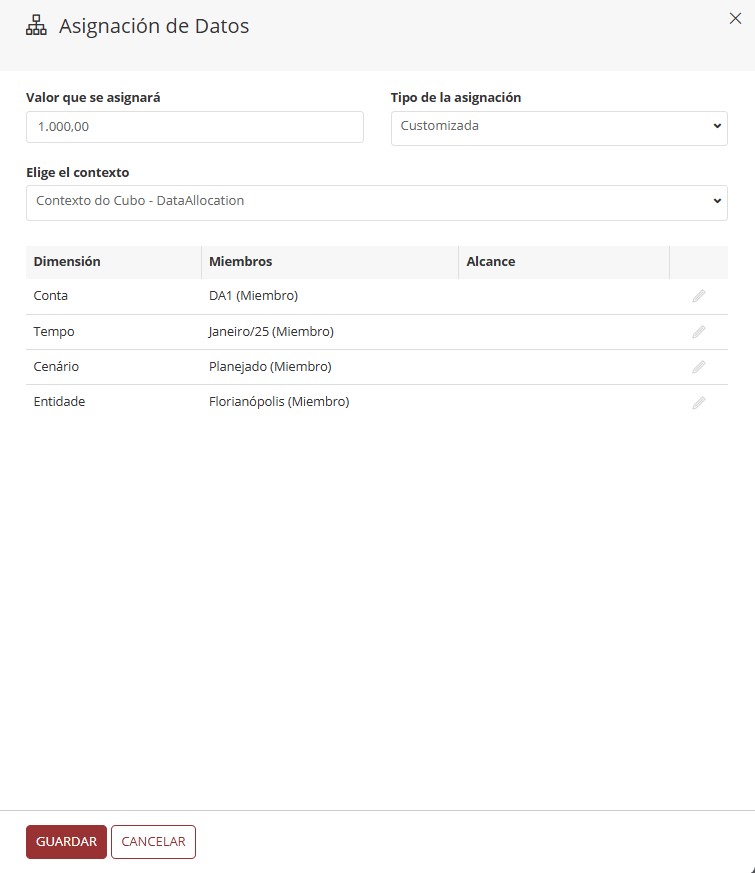 página de asignación personalizada