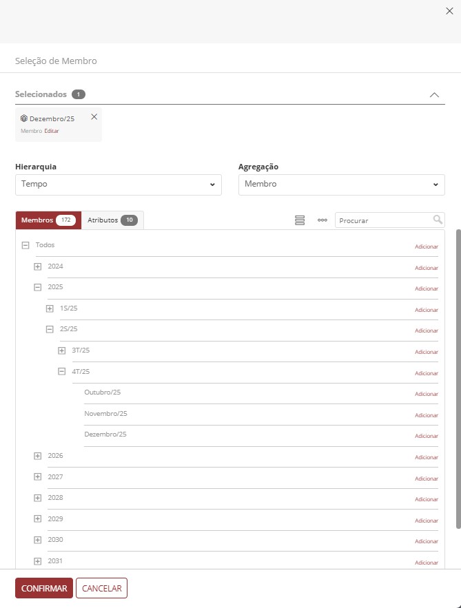 member and attribute selection panel