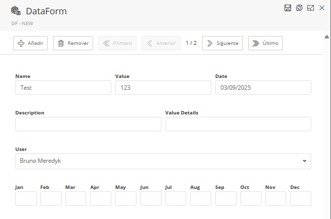 Formulario de datos - Modo de Visualización Panel