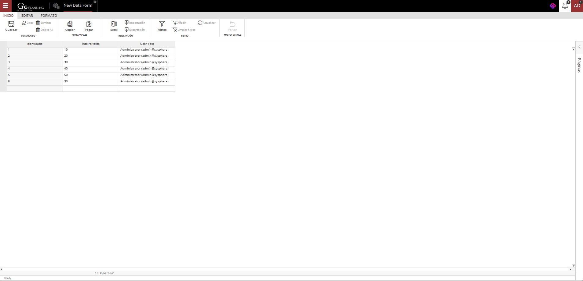 Ribbon del Formulario de Datos - Pestaña Inicio