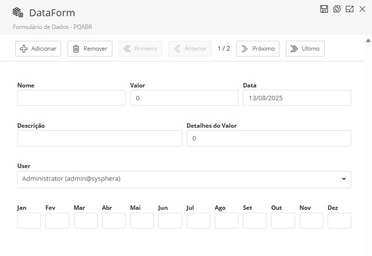 Formulário de dados - Modo de Visualização Painel