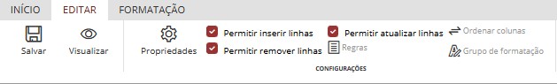 Ribbon do Formulário de Dados - Aba Editar