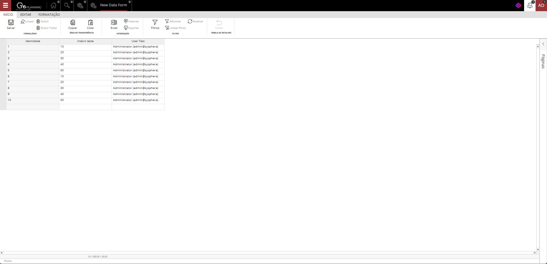 Ribbon do Formulário de Dados - Aba Início