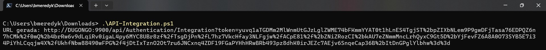 URL gerada pelo script powershell