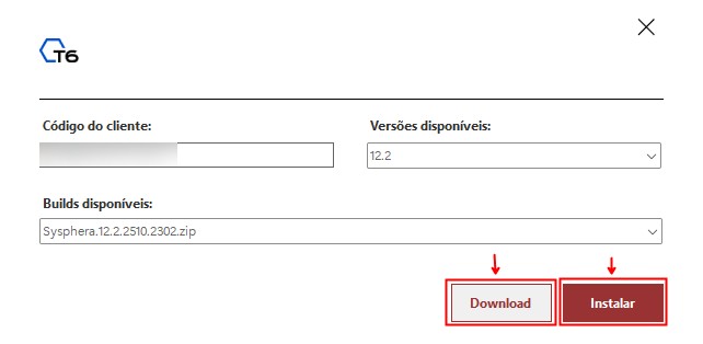 Botões Download e Instalar