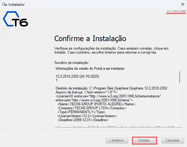 Confirmação da Instalação