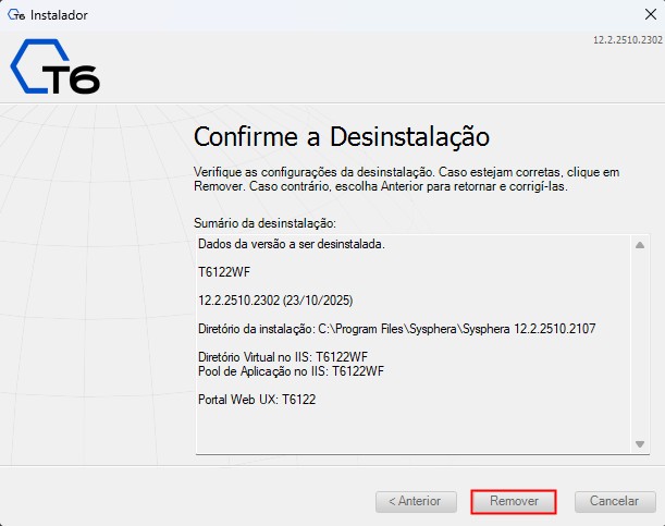 Confirmação da Desinstalação