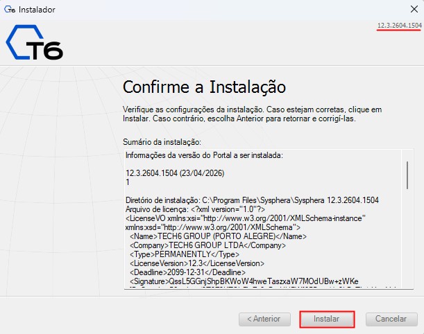 Confirmação da Instalação