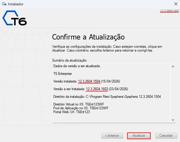 Confirmação da Atualização