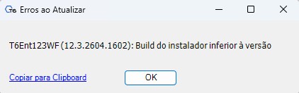 Erro de Versão inferior ao Instalador
