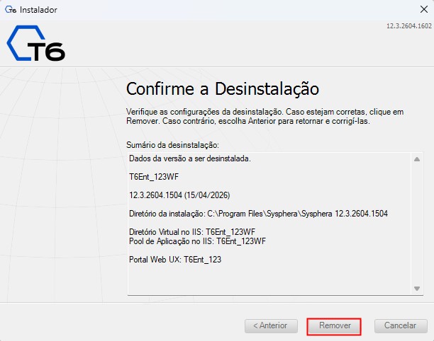 Confirmação da Desinstalação