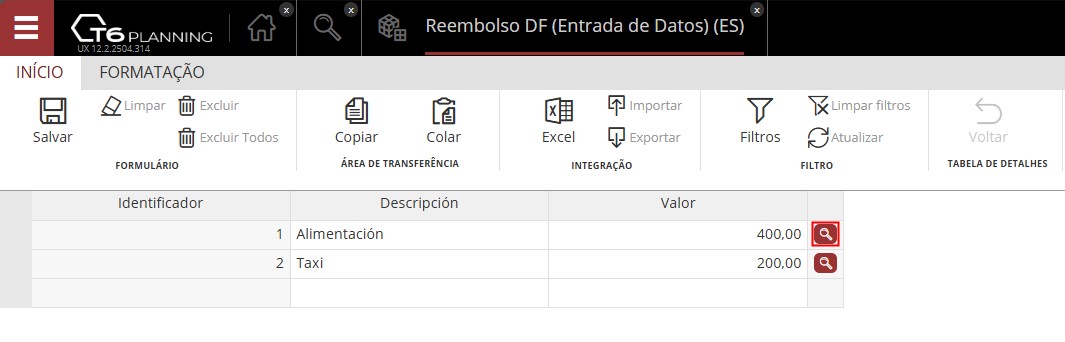 Formulário de Dados - Entrada de Valores