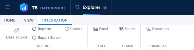 Explorer ribbon, Integration tab, with the Teams button in the Teams group