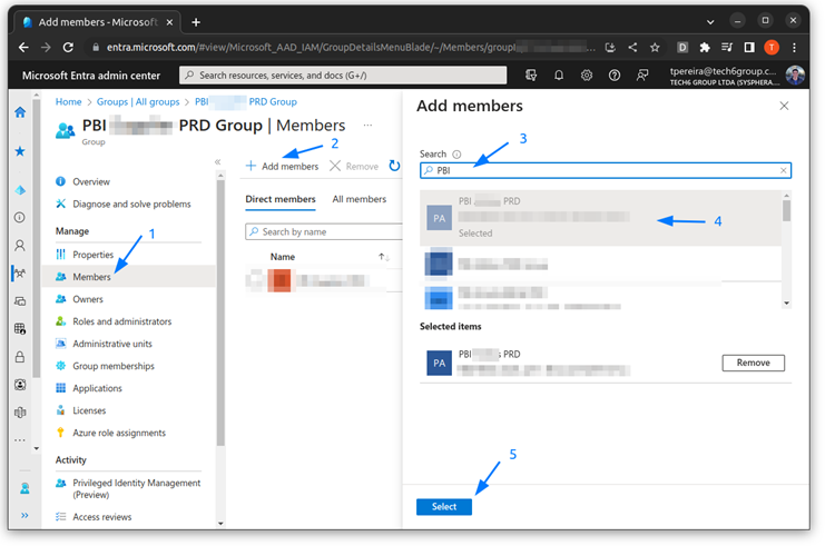 Adicionar Membro ao Grupo Power BI