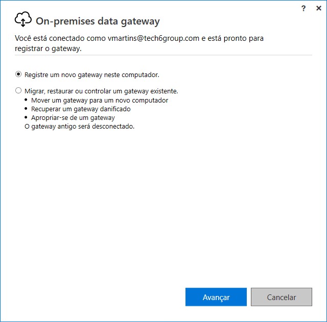 Page for registering or migrating a Gateway.