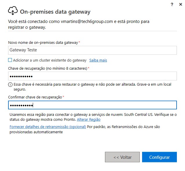 Gateway configuration page and password creation.