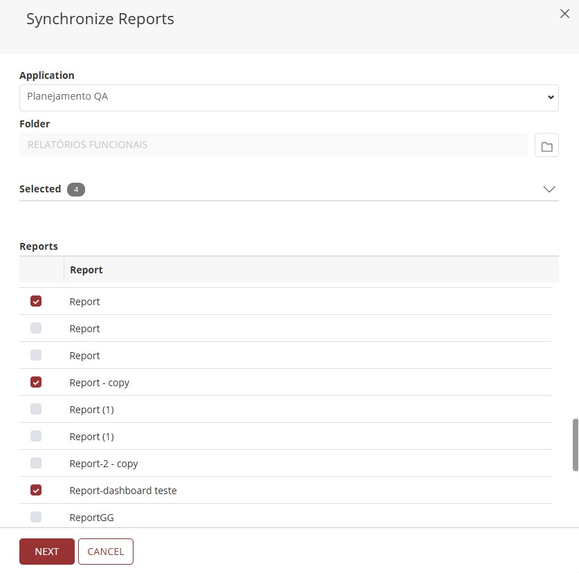 Report synchronization panel