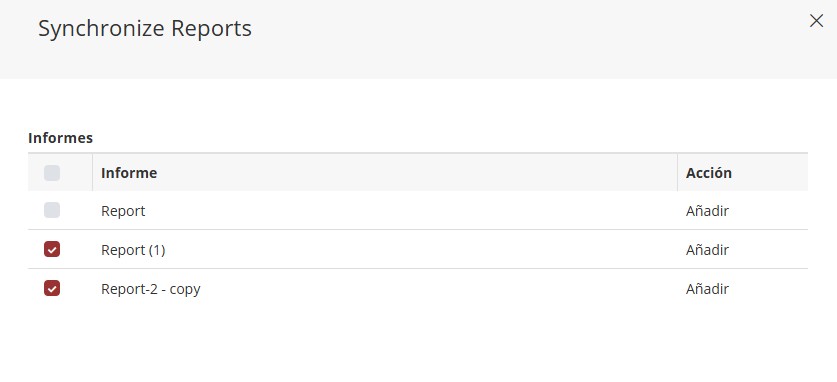 Panel de confirmación de sincronización