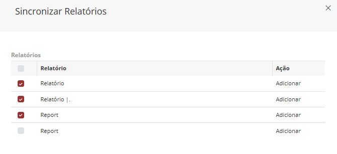 Painel de confirmação da sincronização