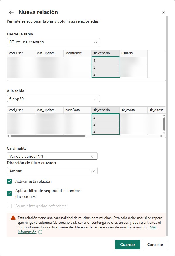 Configuraciones de la nueva Relación