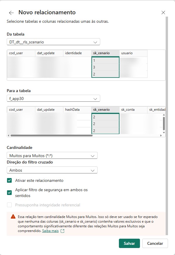 Configurações do novo Relacionamento