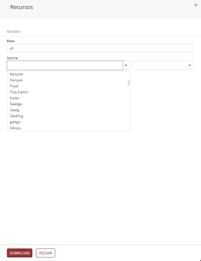 Sub-painel de download de template de tradução